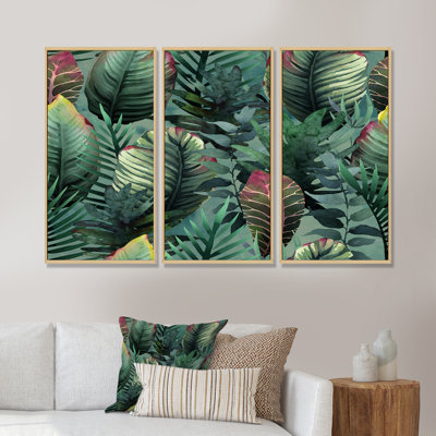 «Tropical Palm Leaves In Jungle», ensemble de 3 impressions sur toile