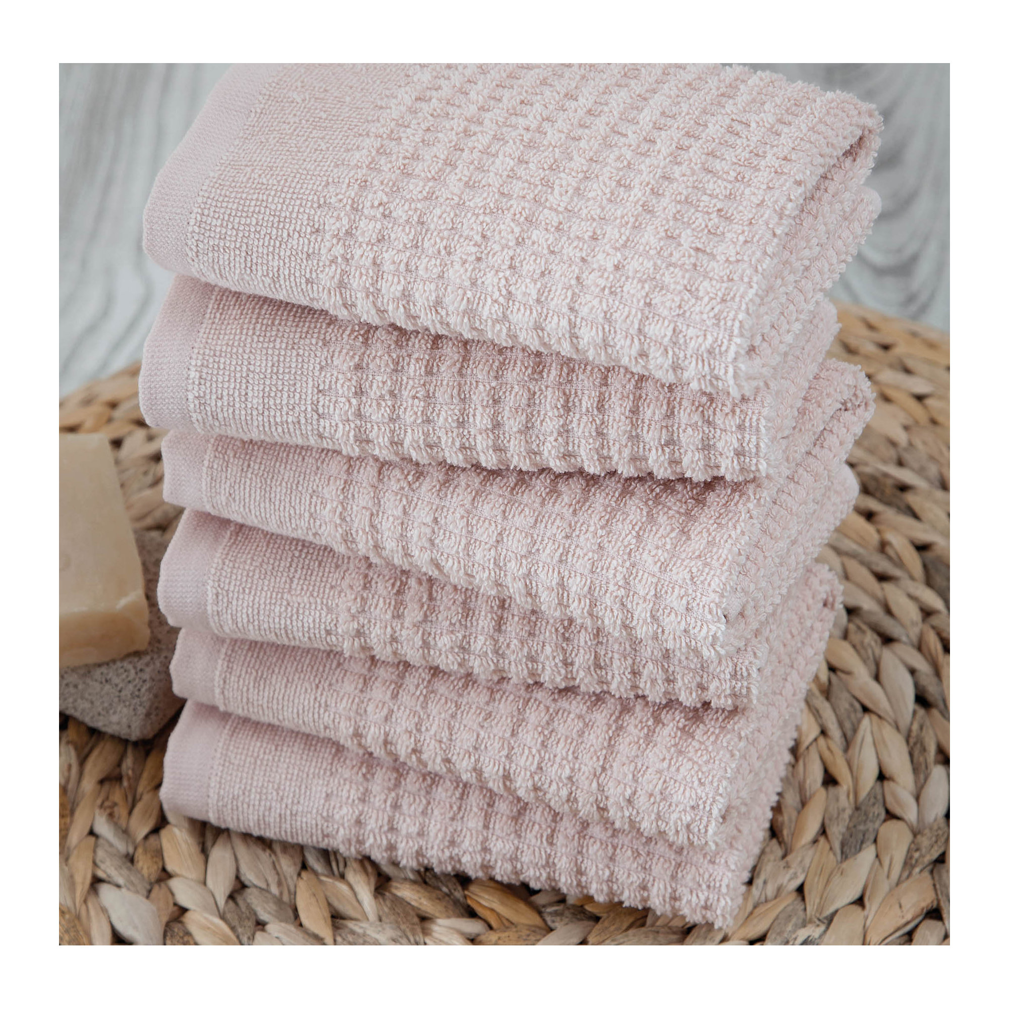 Earline 6 Piece Turkish Cotton Washcloth Towel Set, Pink
