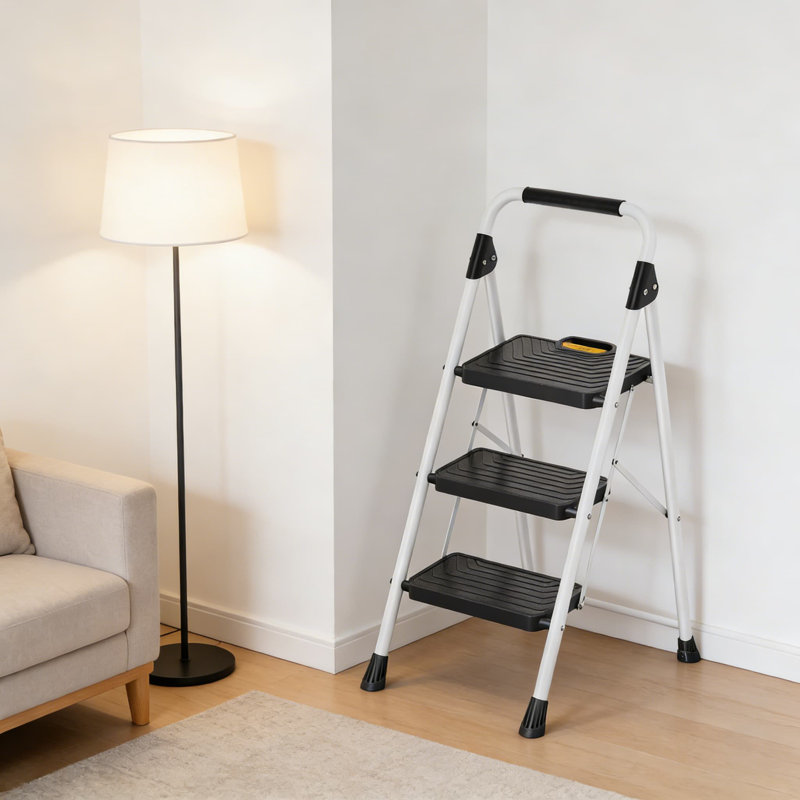 Échelle à 3 marches avec main courante, marchepied pliant en acier robuste, capacité de 800 lb, pédales larges antidérapantes et verrou de sécurité pour la maison, la cuisine et un usage intérieur / extérieur polyvalent