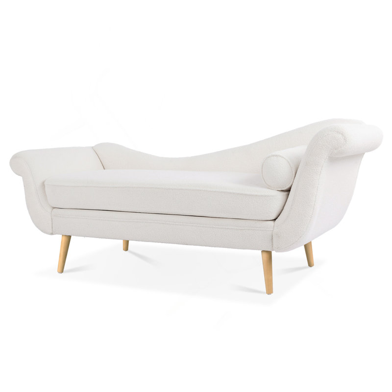 Chaise longue avec accoudoirs à volutes, Bois naturel, Blanc