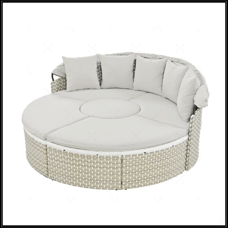 Ensemble de canapé modulaire d'extérieur rond en rotin à deux tons avec auvent rétractable, Gris