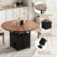 47" Round Farmhouse Dining Table Set for 4–6, Metal Base Table with Storage Rack, Includes Cat Table and 4 Brown Chairs