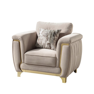 Leena Contemporary Style Upholstery Chair Made With Wood In Gold Accent & Beige