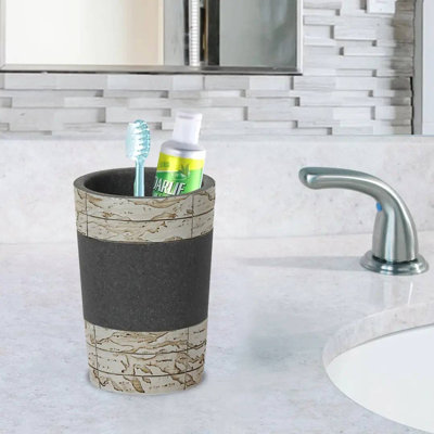 Gobelet pour salle de bain Oneita | Porte-gobelet décoratif, verre à boire, brosse à dents et brosse à maquillage pour comptoir, lavabo et bureau | Pierre antique