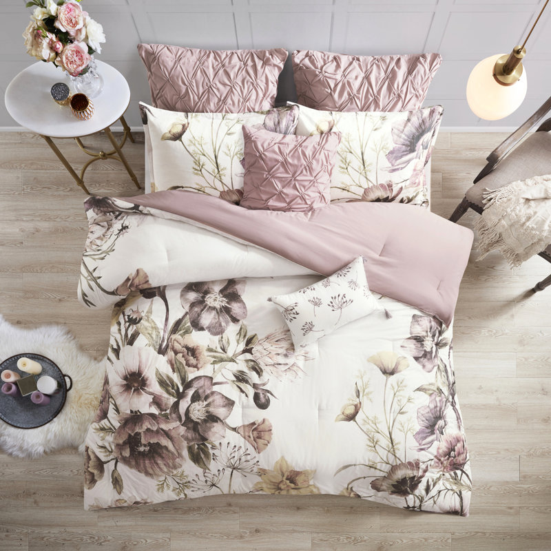 Édredon grand 8 pièces - rosé avec mélange de coton doux et romantique, Rosé, Grand édredon et 7 pièces supplémentaires