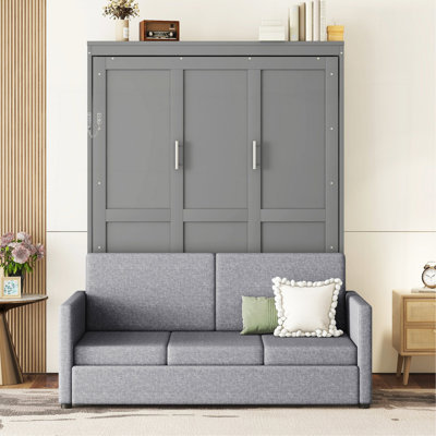 Grand lit escamotable mural avec coussin, grand