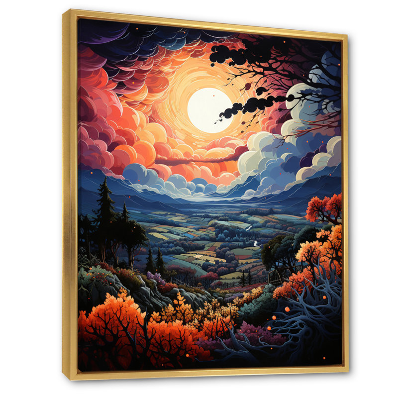 Un joli vignoble au coucher du soleil II, H 32 po x l 24 po x P 1 po, Cadre flottant doré