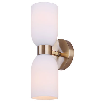 Darius 2-Light Wall Fixture, Gold Finish with Flat Opal Glass, Easy Connect Included