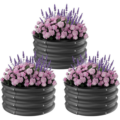 3-Pack 24" Round Galvanized Metal Planter Boxes, Raised Garden Beds for Vegetables, Herbs & Outdoor Planting