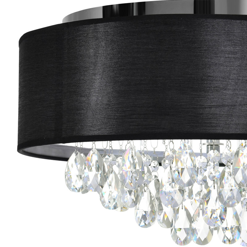 Manuel 18" Chrome Flush Mount Ceiling Light – Modern 4-Light Fixture with Black Drum Shade, Faceted Clear Crystals, and E26 Bulb Base – Elegant Lighting for Bedroom or Hallway