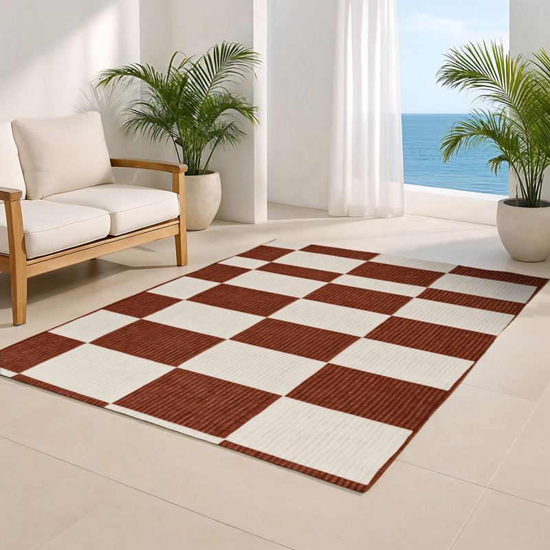 Tapis d'intérieur et d'extérieur à carreaux beige, Rectangle 4pi x 6 pi