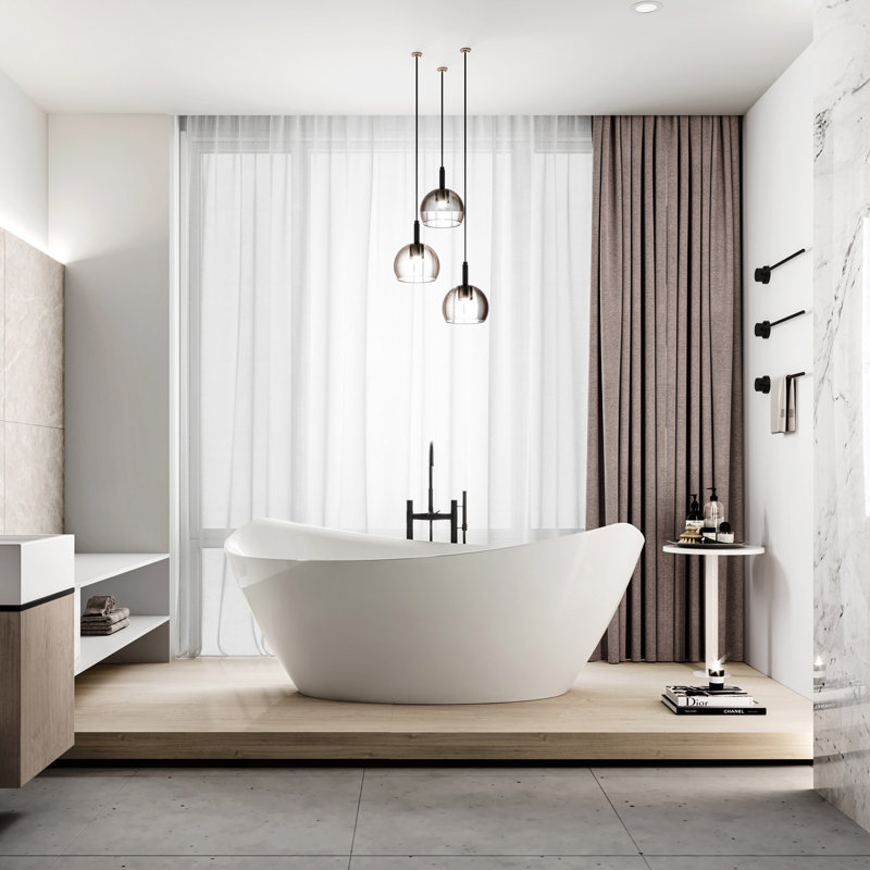 69.8'' L Freestanding Soaking Bathtub, White