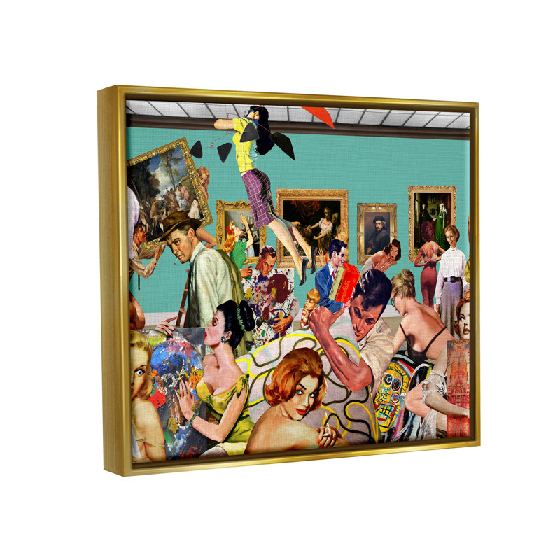 «Vintage People Collage» par Barry Kite, Cadre flottant métallique doré, H 25 po x l 31 po x P 1,7 po