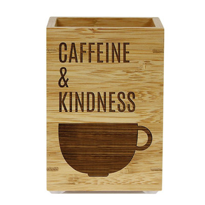 "caffeine and kindness" porte-stylo en bambou en bois
