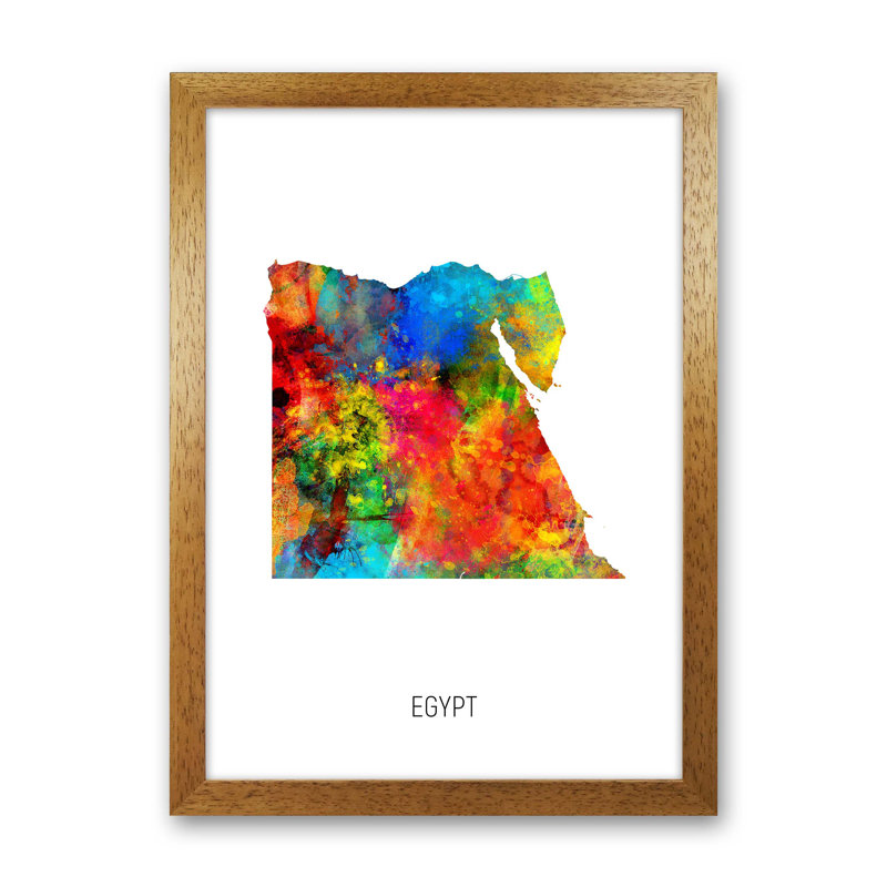 Egypt Watercolour Map by Michael Tompsett - Print, Brown Framed, 34cm H x 25cm W x 3cm D