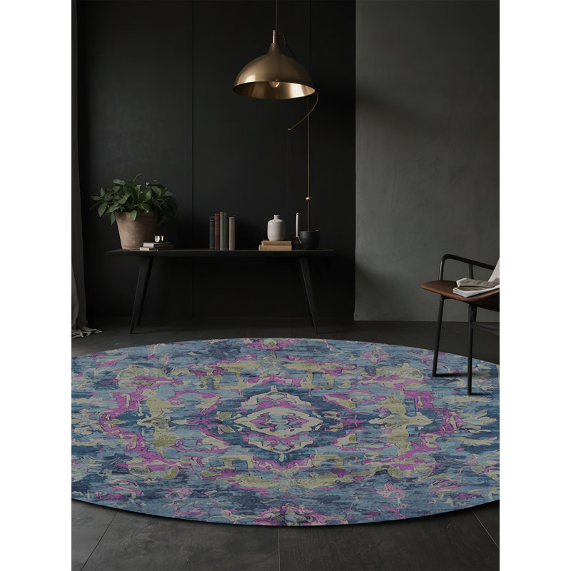 Machine Washable Gray Area Rug, Round 5'