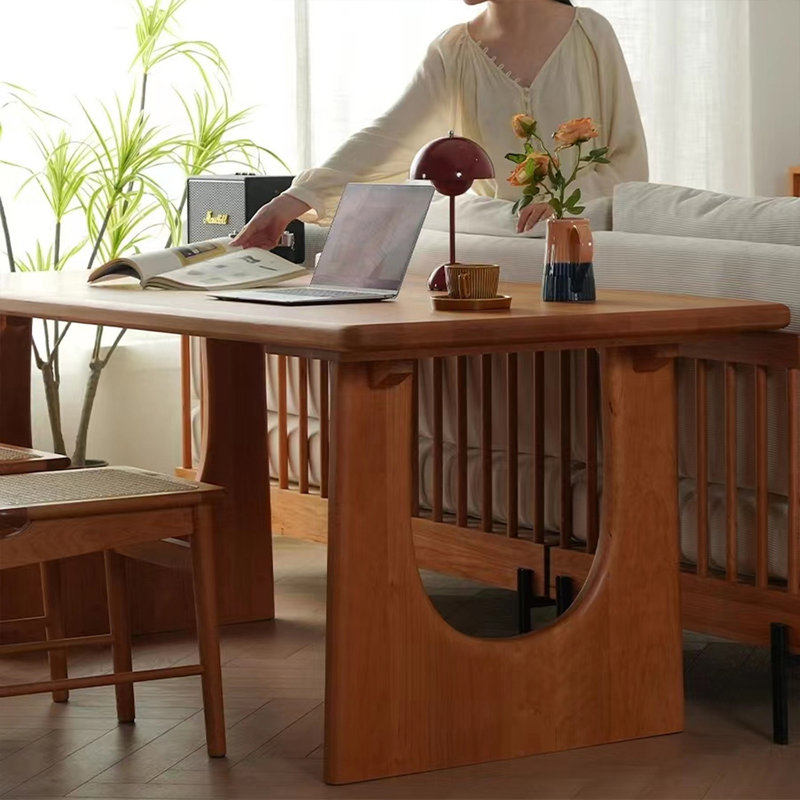 Table de salle à manger rectangulaire en bois massif rouge-brun, 29.53"H x 94.49"L x 39.37"W
