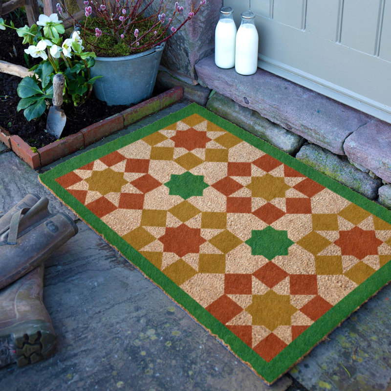 Moroccan Tile Pattern Coir Doormat, 60cm W x 90cm L