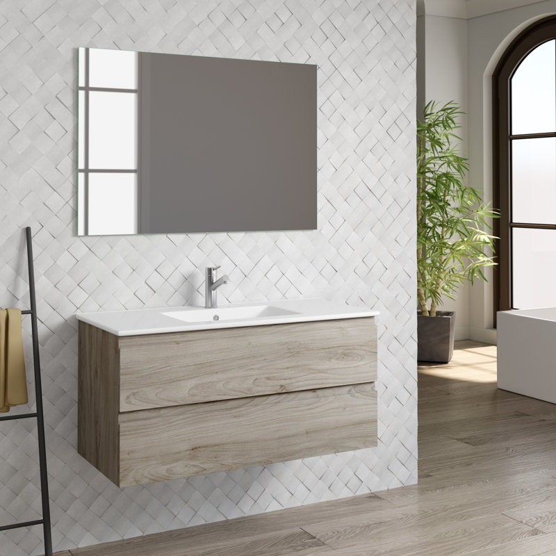 Ensemble de meuble-lavabo mural simple 39 po Jasso, Gris