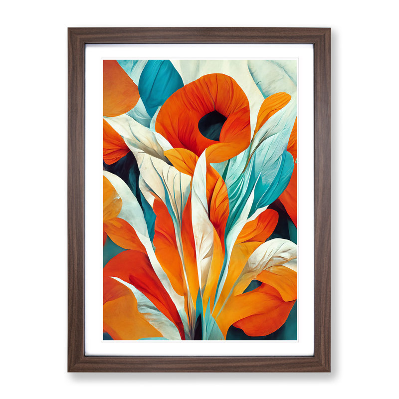 Pretty Abstract Flowers No.3 - Framed Print, 34cm H x 25cm W x 2cm D, Walnut Framed
