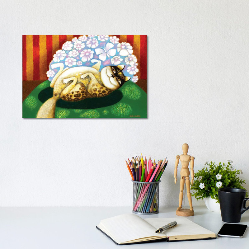 Cat With Flowers - Wrapped Canvas Painting, 20.32cm H x 30.48cm W x 1.905cm D
