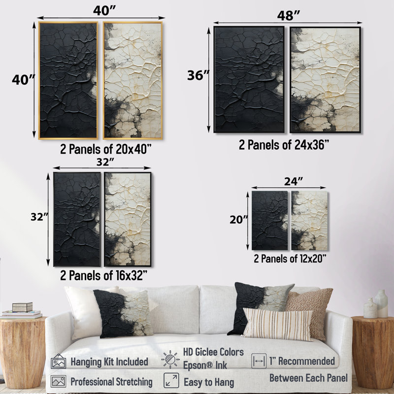 Blanc et noir abstrait divisé - formes abstraites, art mural, 32" H x 32" W, Impression encadrée flottante, Gold