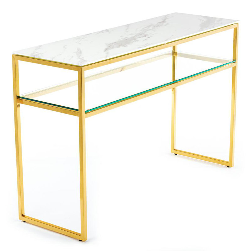 Hobgood 120cm Glass Top Console Table, White, Gold