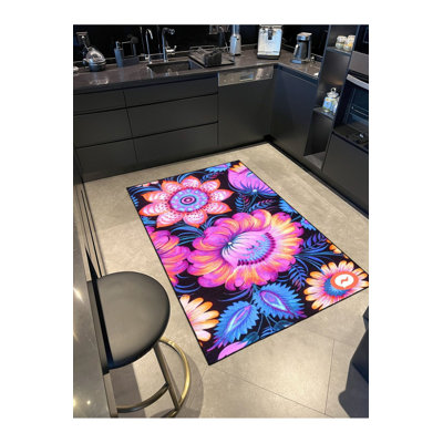 Purple and Blue Floral Modern Decorative Rug