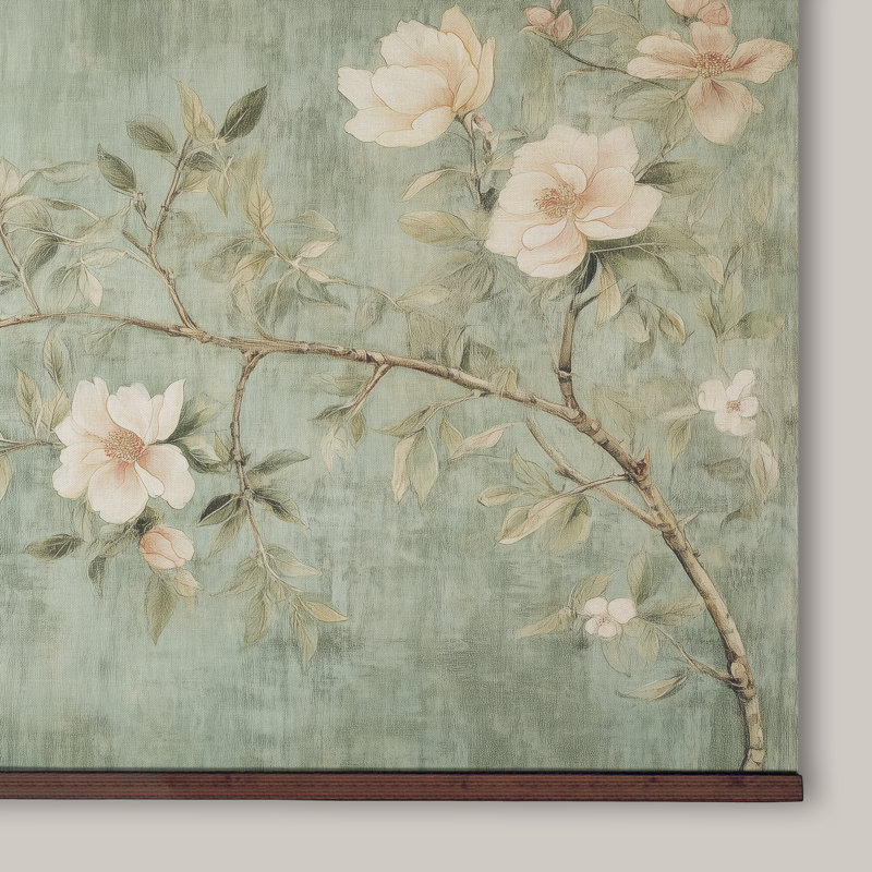 Magnolia Branch Wall Hanging Tapestry – Extra Large Vintage Botanical Canvas Artwork with Wooden Hangers, 32" H x 48" W