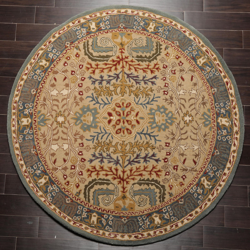 Tapis oriental beige en laine touffeté à la main KPSI Arts and Craft, Rond 8 pi