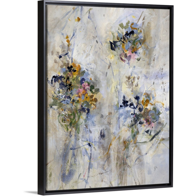 « blended pétales ii », peinture sur toile, H 17,7 po x l 13,7 po x P 1,75 po, Cadre flottant noir