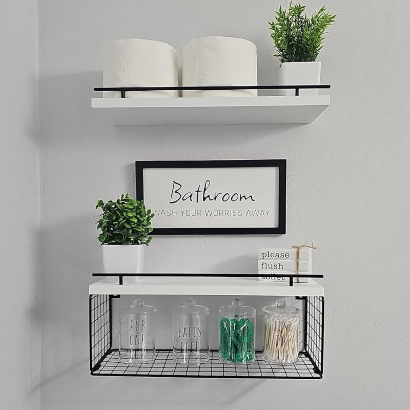 Wall Mounted Floating Shelves with Wall Décor Sign, White