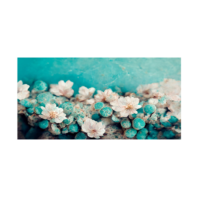 Gerboth, bourgeons turquoise sur toile, H 16 po x l 32 po x P 2 po
