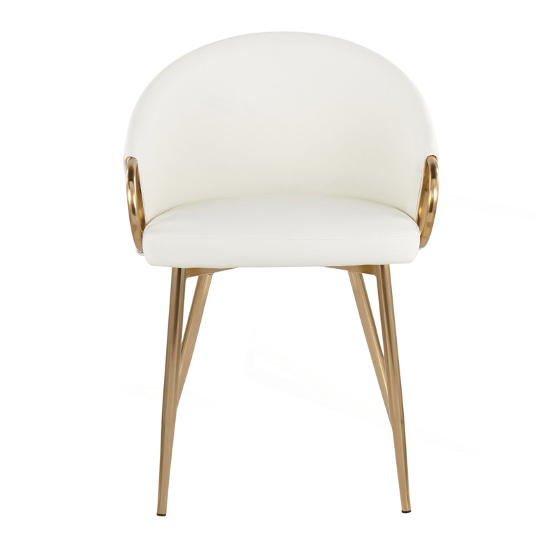 Chaise en métal et similicuir, Blanc, Doré