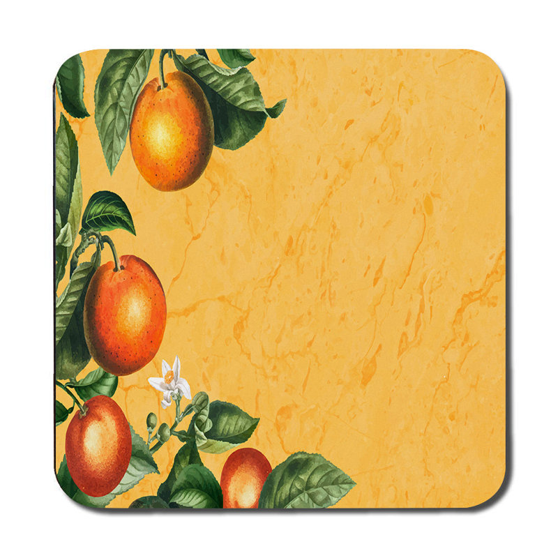 Orange Tree Placemat and Coaster Set on Yellow Textured Background