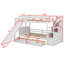 Lit superposé simple au-dessus de simple avec tiroirs et tablettes, lit superposé en bois avec escalier de rangement et bureau-354836956