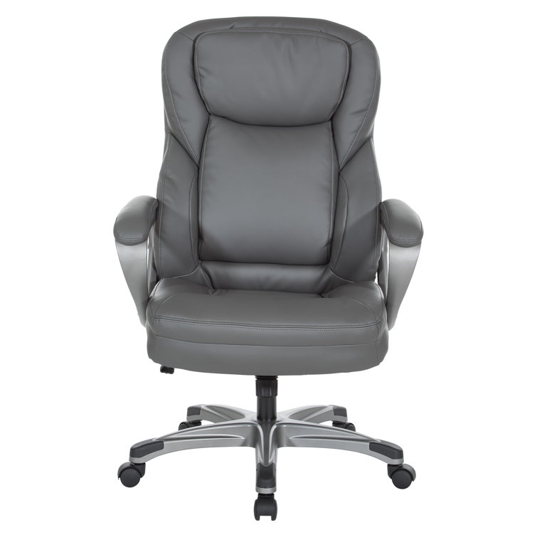 Office Star Executive Charcoal Bonded Leather Office Chair with Titanium Coated Nylon Base