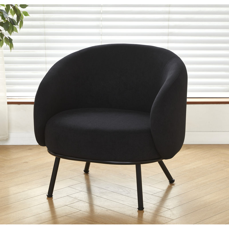 28.7'' wide velvet barrel channel armchair, Black Velvet
