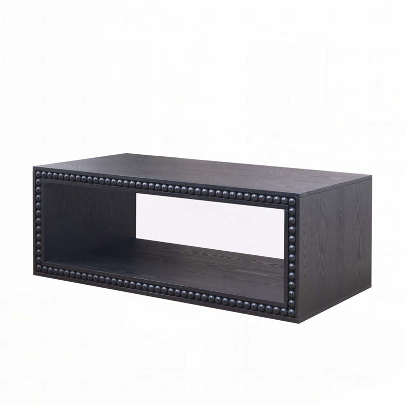 47.6" Rectangular Beaded Edge Coffee Table with Open Storage Shel, Black