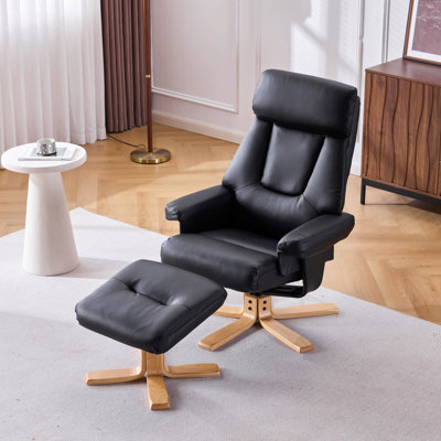 Black Pu Leather Heated Massage 360° Swivel Accent Chair, Chair With Ottoman, Ergonomic Comfort For Living Room, Bedroom Reading Nook Small Single Sofa For Bedroom, Office, Apartment