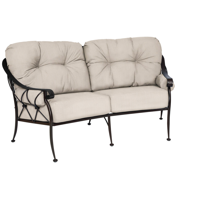 Derby 73.75'' Wide Iron Loveseat with Cushions, Canvas Bird's Eye Sunbrella® Canvas, Pewter