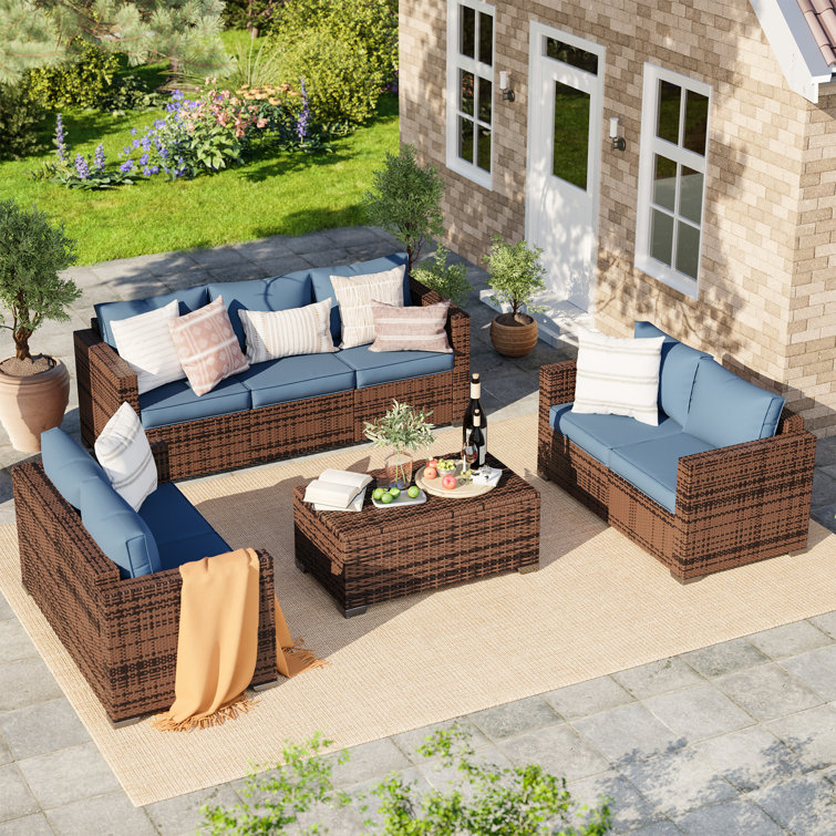 Azoriah Wicker 7 - Person Outdoor Seating Group with Storage
