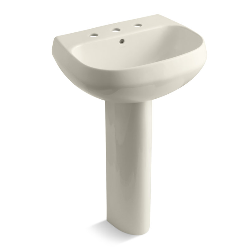 Wellworth Ceramic Pedestal Bathroom Sink with Overflow, Almond, Single