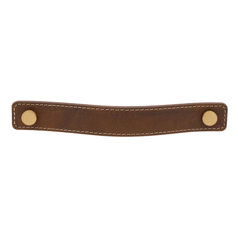 Saddle Leather 6" Center to Center Satin Brass Pull, Brown/Satin Brass, 6"