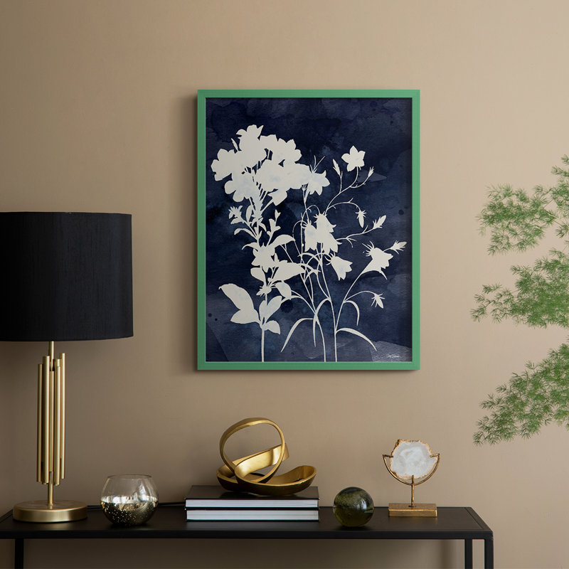 Indigo Botanical II, reproduction encadrée revisitée - bois massif, H 11 po x l 9 po, Vert
