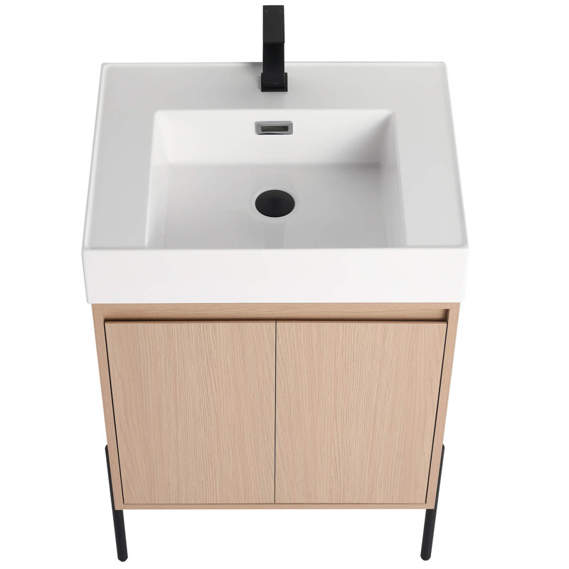 Ebern Designs Yordana Bathroom Vanity 24" Wide, White Oak, White