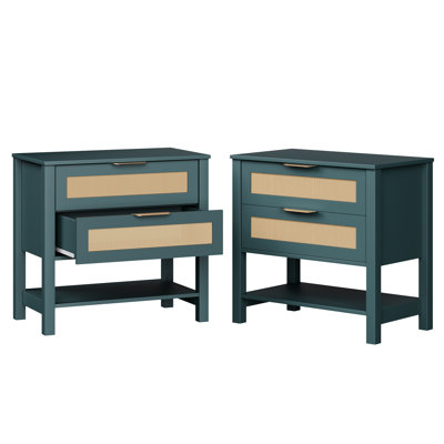 Rattan 2-Drawer End Table Set Of 2