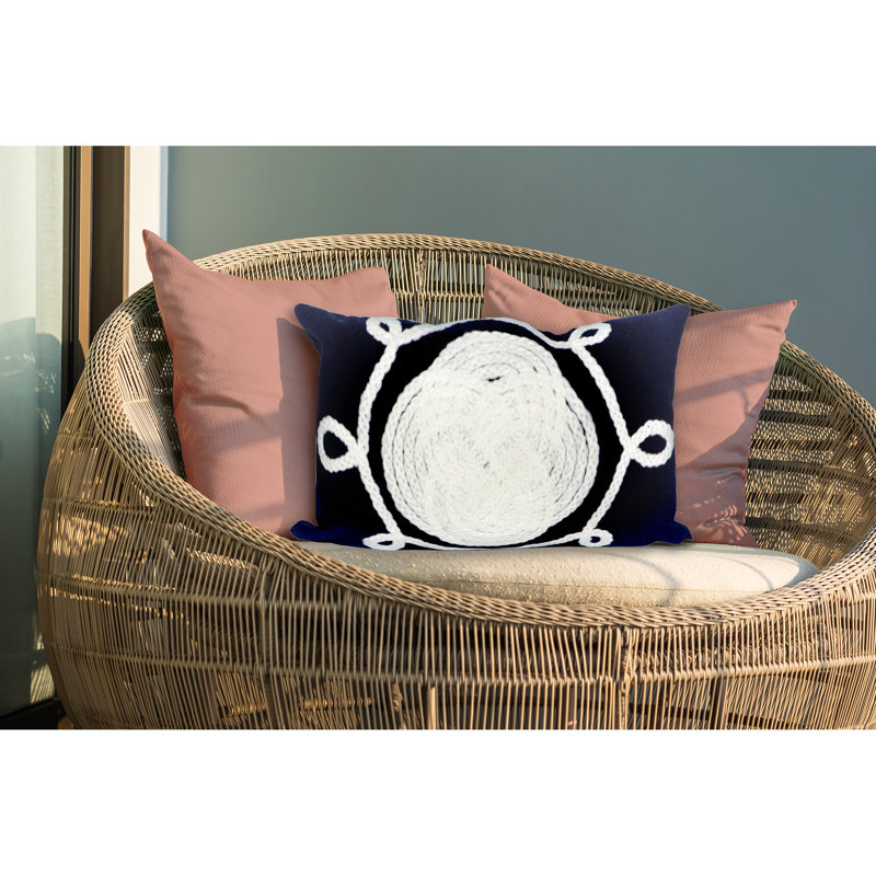 Vision II Embroidered Outdoor Throw Pillow, Navy