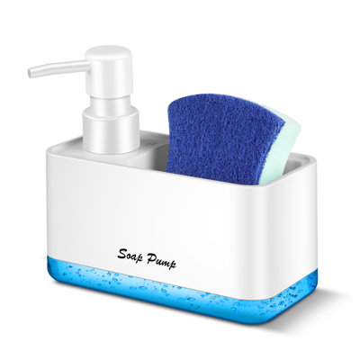 Distributeur de liquide vaisselle avec porte-éponge, distributeur de savon compact 2 en 1 pour la cuisine et la salle de bain, utilisable en plusieurs occasions : liquide vaisselle, savon pour les mains, lotion, gel douche.
