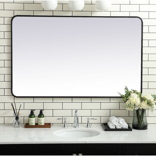 19 in. W x 33 in. H Framed Modern Black Wall Bathroom Mirror with Shelf Hooks